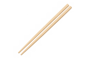 Pair of wooden chopsticks lying diagonally on a transparent background, ready for use in asian cuisine