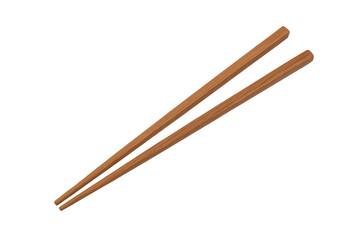 Pair of wooden chopsticks lying parallel on a transparent background, ready for use in asian cuisine
