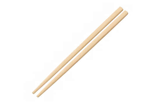 Pair of wooden chopsticks lying diagonally on a transparent background, ready for use in asian cuisine