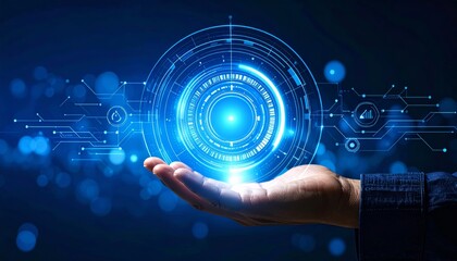 AI Technology and Digital Innovation with Artificial Intelligence Concept Hand and AI Data Future.