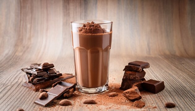 tall glass of chocomel with chocolatey treats