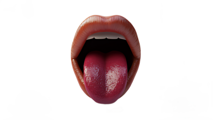 Mouth open with lipstick on lips showing white teeth and red tongue PNG