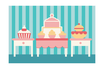 Naklejka premium Vector Kawaii Sweet Buffet Old Fashioned Table Decor