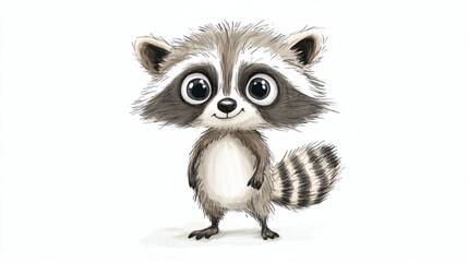 Fototapeta premium A Cute Illustrated Raccoon with Big Eyes and Striped Tail