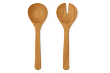 Wooden utensils resting against transparent backdrop, highlighting kitchen culinary essentials