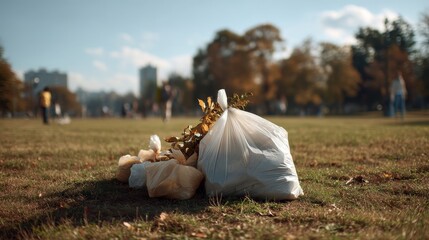 Litter collected in park cleanup volunteer event promoting environmental awareness