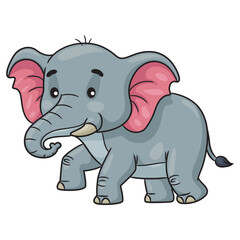 Illustration of a cute cartoon elephant with big ears.