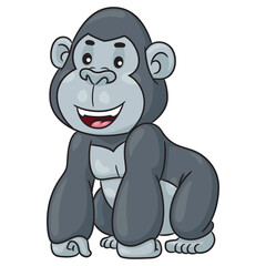Cute cartoon illustration of a gorilla smiling happily.