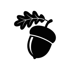 Black Silhouette Acorn with Oak Leaf Icon Clipart