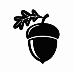 Black Silhouette Acorn with Oak Leaf Icon Clipart