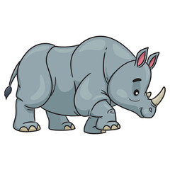 Cute cartoon illustration of a rhinoceros with two horns.