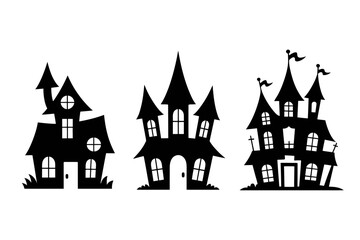 Halloween Silhouette Clipart with Ghosts, Haunted House, Bat, Witch