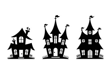 Halloween Silhouette Clipart with Ghosts, Haunted House, Bat, Witch