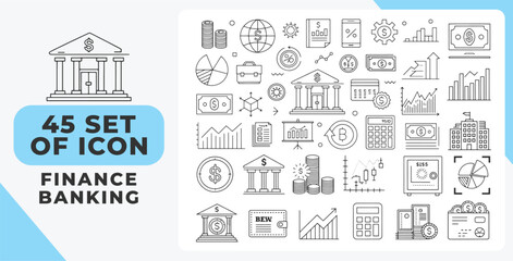 Fototapeta premium Finance and Banking Line Icons Set Money Investment Accounting and Financial Services Symbols