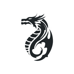 mystical animal legend design with simple dragon logo silhouette and vintage retro ancient illustration templet design