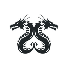 mystical animal legend design with simple dragon logo silhouette and vintage retro ancient illustration templet design