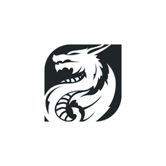 mystical animal legend design with simple dragon logo silhouette and vintage retro ancient illustration templet design