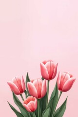 Naklejka premium Bunch of pink tulip flowers on pastel pink background. Floral flat lay, top view layout with copy space perfect for Valentine Day, Easter, Birthday, Women Mothers Day. Romantic gift, invitation card.