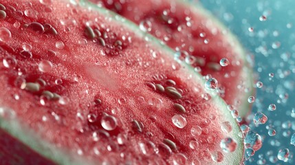 Closeup of Red Watermelon Slices with Water Droplets
