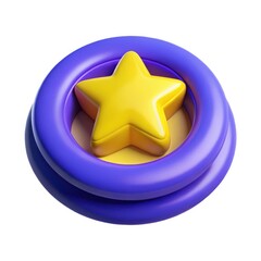 Bright yellow star inside purple ring isolated on white background