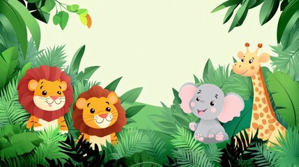 Cute cartoon animals in a vibrant jungle setting