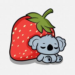 Sweet Koala Cuddling a Giant Strawberry 