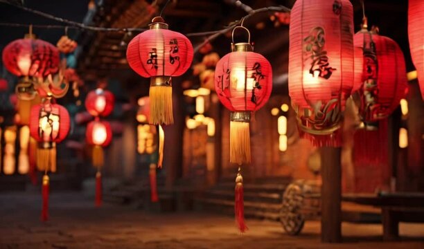 Chinese new year lantern hanging created with generative ai