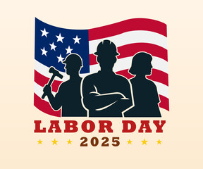 Labor Day 2025 Poster with Workers and Stars Theme