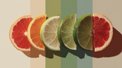 Vibrant Citrus Fruit Slices on Color Blocks