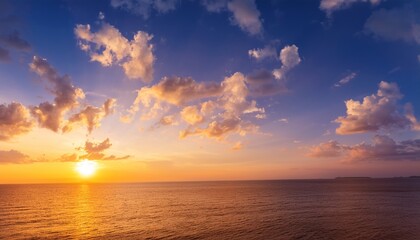 sunset sky beautiful nature in early morning with orange yellow sunlight clouds fluffy golden hour sunrise summer background
