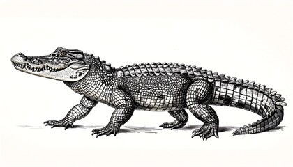 Fototapeta premium Alligator Illustration, Vintage Reptile Drawing - Vintage illustrat.