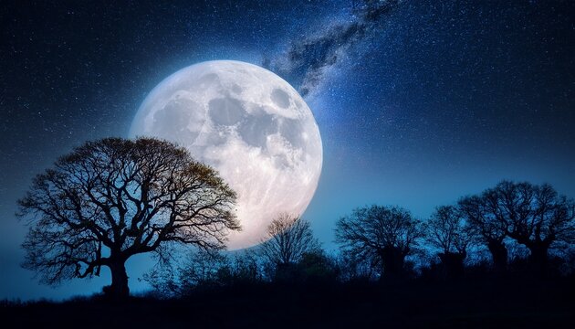 majestic full moon illuminating snow capped mountains under starry night sky - Powered by Adobe