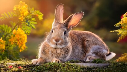 Fototapeta premium a little rabbit sits in a pleasant environment