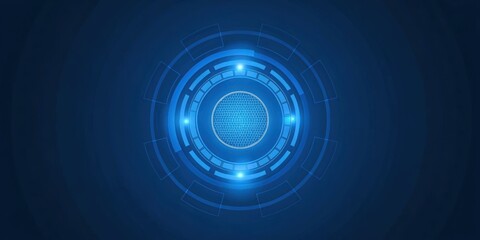 A futuristic blue circular design with glowing elements on a dark blue gradient background image