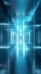 Abstract Tunnel with Blue Reflections and Futuristic Design