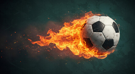 Fototapeta premium Image of a soccer ball with a fire effect