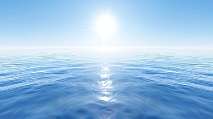 Obraz premium Serene seascape reflecting sunlight with gentle waves under a clear blue sky panorama