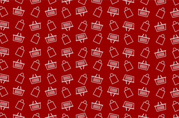Obraz premium Seamless pattern of shopping bags and shopping baskets. Shopping bag icon sketch. Shopping basket icon sketch. E-commerce expense icons.
