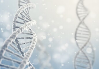 A double helix dna strand is shown with a bright, blurred background