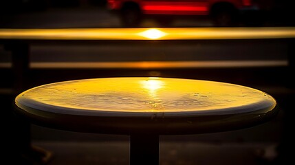 Obraz premium Sunset Reflecting on a Tabletop Surface Creating a Warm and Evocative Ambiance