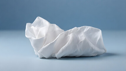 Serene white silk fabric folds, minimalist blue background, elegant texture.