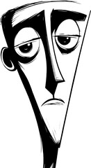 Abstract Male Face with Geometric Features in Black and White Vector Style