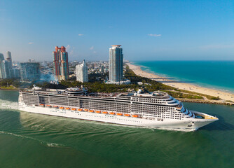 Cruise ship vacation. Aerial cruise ship in vacation summer. Cruise ship vacation. Travel at sea....
