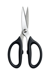 Stainless Steel Office and Craft Scissors with Ergonomic Black Handles for Precision Cutting, Isolated on Transparent and White Background