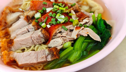 Crispy pork and red pork wonton noodles
