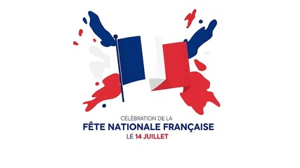 Festive graphic celebrating Bastille Day with the French flag and geometric shapes. - Powered by Adobe