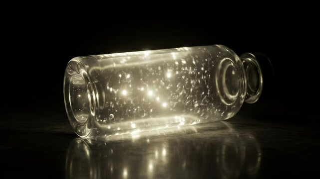 Enchanted potion Glowing particles inside a glass bottle