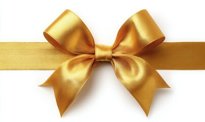 Golden satin ribbon tied in a bow, isolated on white