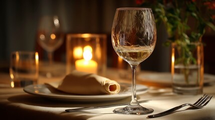 Elegant Wine Glass with Custom Etching on Romantic Dinner Table