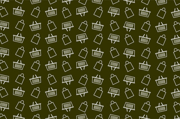 Seamless pattern of shopping bags and shopping baskets. Shopping bag icon sketch. Shopping basket icon sketch. E-commerce expense icons.